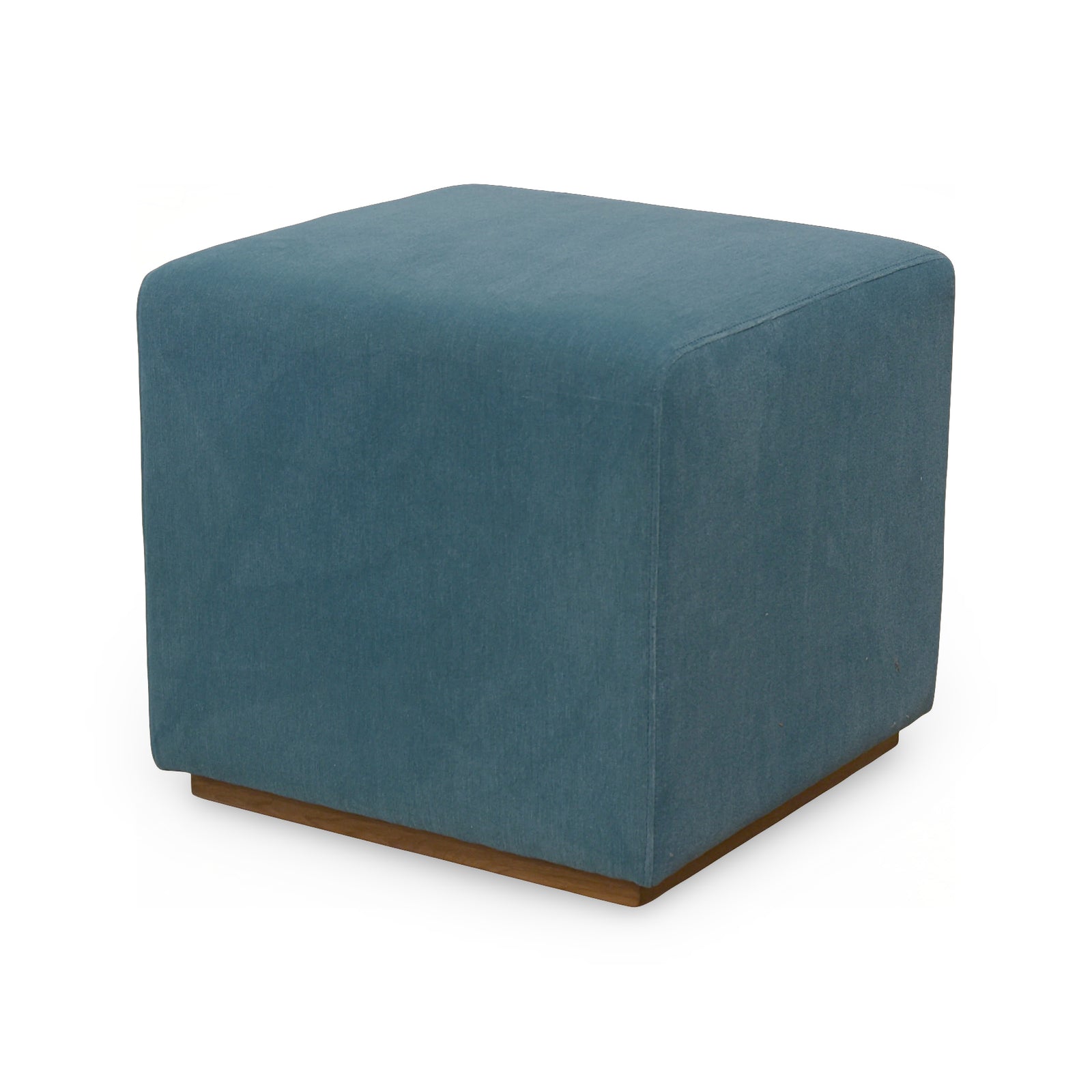 Cubed Upholstered Ottoman with Walnut Base