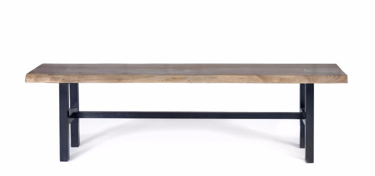 Contemporary Solid Walnut Bench, Handcrafted, Live Edge Detail; Rich natural walnut slab 1.5&quot; thick on black legs; available at www.gingkofurniture.com